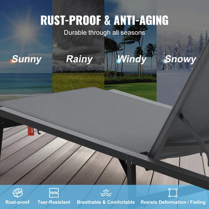 SucceBuy Outdoor Aluminum Chaise Lounge Chair — Folding Patio Pool Recliner, Full Flat Sun Lounger in Dark Grey