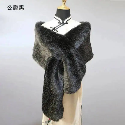 32-Color Luxury Faux Fox Fur Shawl – Women’s Plush Winter Scarf, Wrap & Cape for Wedding & Coat