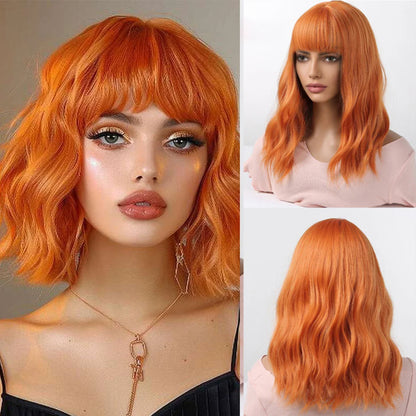 Short Wavy Green Synthetic Wig for Women – Green Cosplay Bob Wig with Bangs, Lolita Party Hair, Heat-Resistant Natural Fake Hair