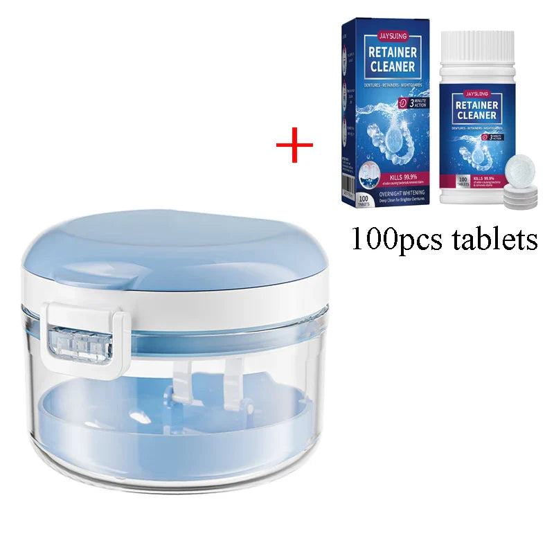 2-in-1 Multi-Layer Denture Case – Complete Denture Bath & Cleaning Cup for Retainer Care