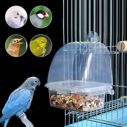 Transparent Bird Cage Feeder - Large Capacity Splash-Proof Plastic Food Trough for Parrots & Small Birds