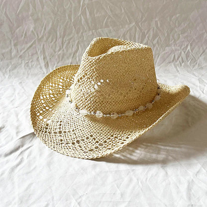 Melesh Western Women's Mint Green Cowboy Hat – Straw, Wide Brim, Plasticity Strong for Sunshine & Beach Wear