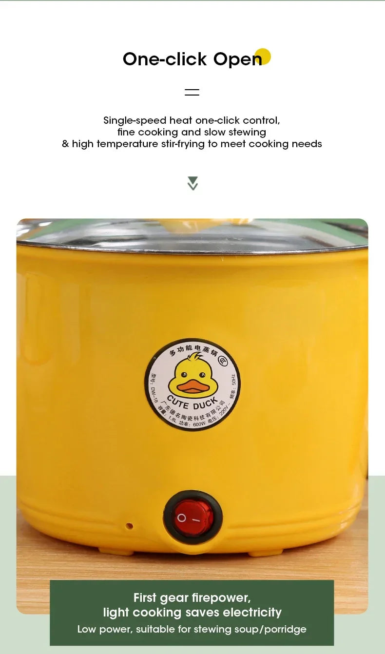 1.8L Mini Electric Hot Pot – Multifunctional Cooking Pot for Noodles & Small Meals, Stainless Steel Liner