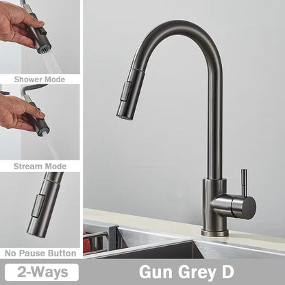 Black Pull-Out Kitchen Faucet - Deck Mounted, Flexible Hot & Cold Water Sink Mixer Tap with Stream & Shower Modes Nozzle