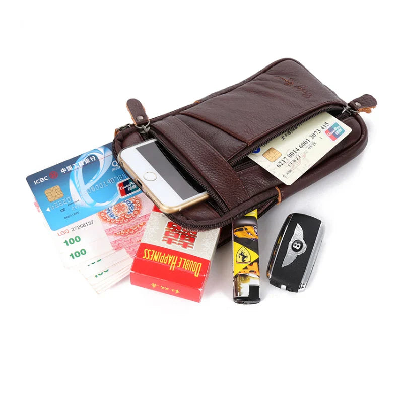 Leather Waist Bag for Men - Mobile Phone Bag with Belt, Outdoor Sport One Shoulder Small Bag, Business Crossbody Bag