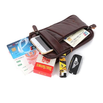 Leather Waist Bag for Men - Mobile Phone Bag with Belt, Outdoor Sport One Shoulder Small Bag, Business Crossbody Bag