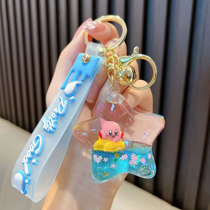 Kirby Keychain — Cartoon Quicksand Bottle Pendant for Kids | Anime Bag & School Bag Accessories, Car Decoration Gift