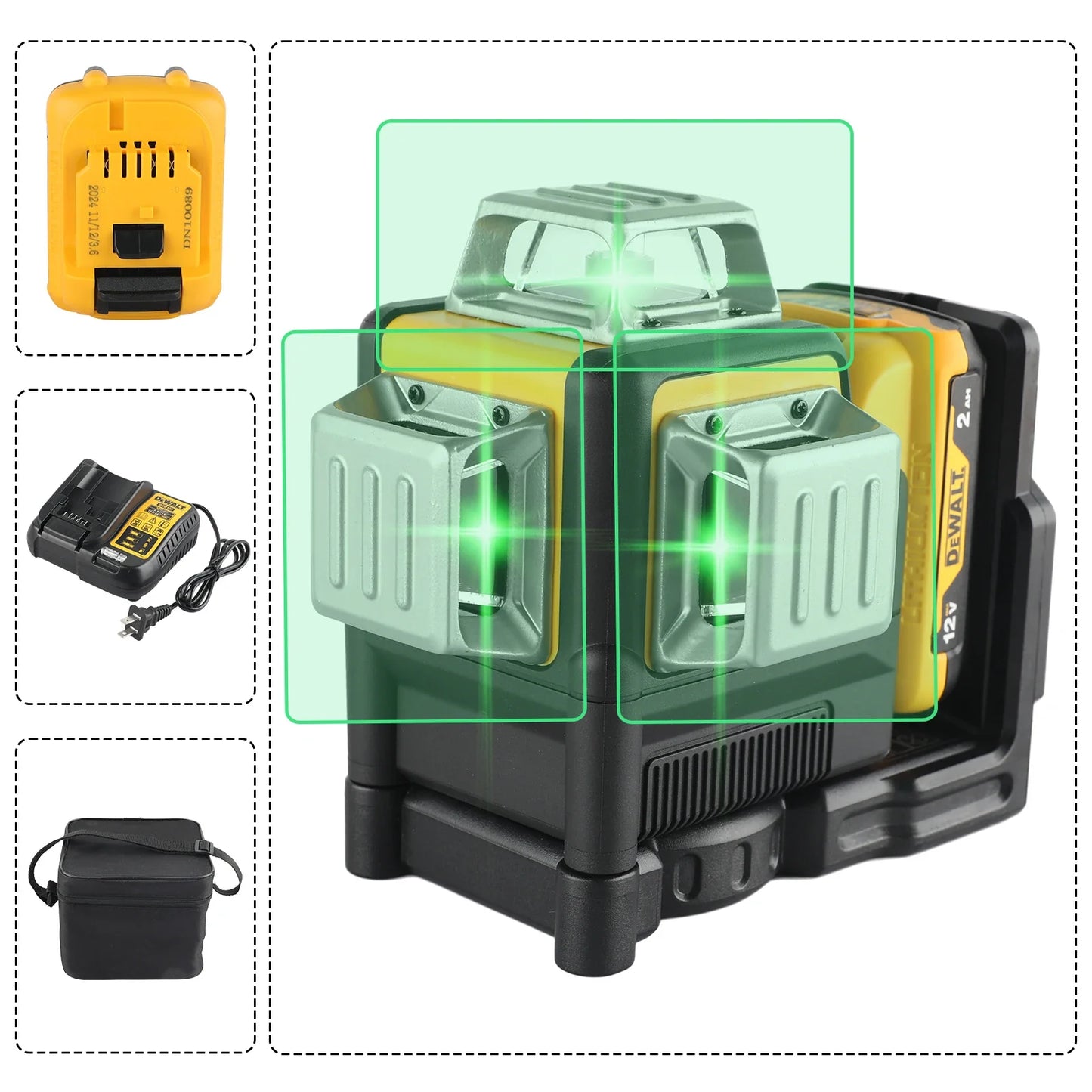 DeWalt 12V Lithium Battery 12-Line Laser Level – 3-Side 360° Automatic Leveling DW089LG
