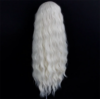 Platinum Blonde Wave Lace Front Wig – Long Synthetic Wigs for Women, Natural Loose Curl Cosplay in White, Black & Pink