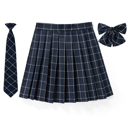 Women’s Plaid Pleated Skirt with Bowtie – XS-5XL Harajuku Preppy Mini Japanese School Uniform, Summer Kawaii Jupe