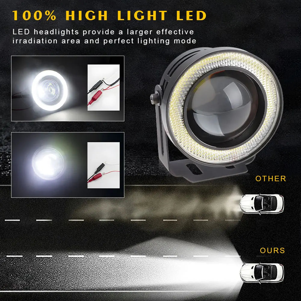 2.5 Inch Angel Eyes Halo Ring - 12V LED Fog Light Headlight Bulb & COB DRL for Car Modification