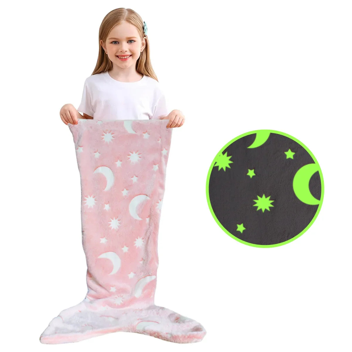 Cartoon Rainbow Unicorn Mermaid Tail Blanket — Super Soft Glow-in-the-Dark Flannel Blanket, Perfect Gift for Girls