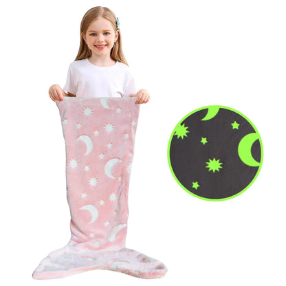 Cartoon Rainbow Unicorn Mermaid Tail Blanket — Super Soft Glow-in-the-Dark Flannel Blanket, Perfect Gift for Girls