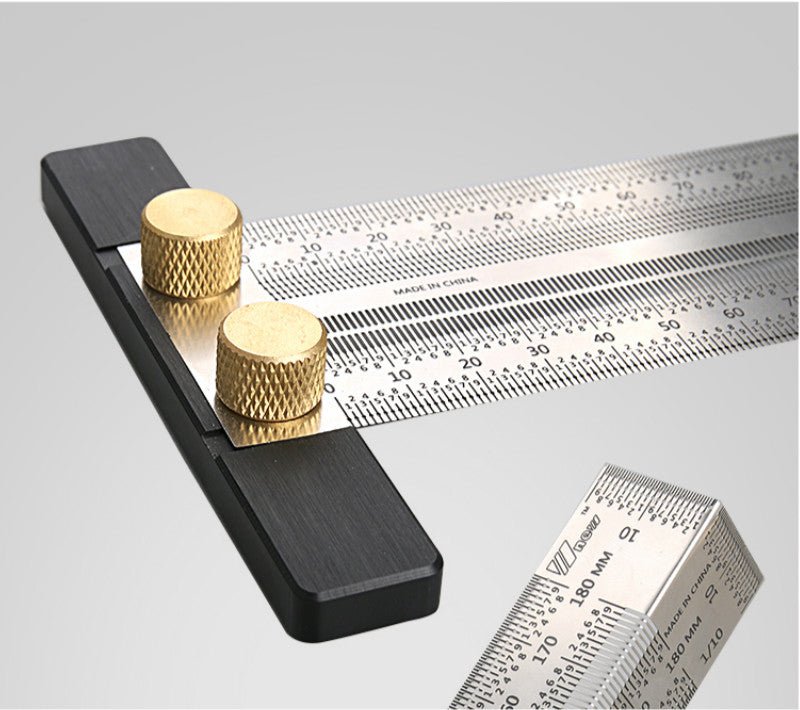 High Precision T-Type Scale Ruler — Stainless Steel Woodworking Scribing & Marking Gauge