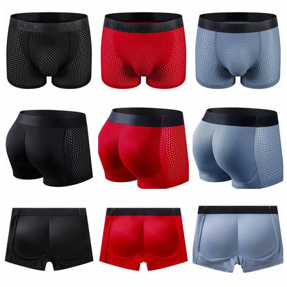 Men's Hip Lifter Boxer Briefs - Padded Butt Enhancer Shapewear Shorts with Built-In Lift, Breathable Nylon Underwear