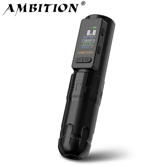 Ambition Soldier Max Wireless Tattoo Machine Pen – Coreless Motor, Double Bearing, 2400mAh Battery, Color Screen
