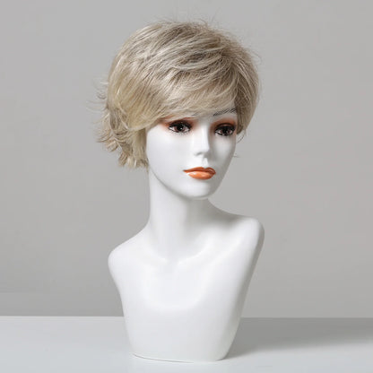 Platinum Blonde Short Pixie Cut Wig – 8 Inch Human Hair Wig with Bangs for Women, Soft Machine Made