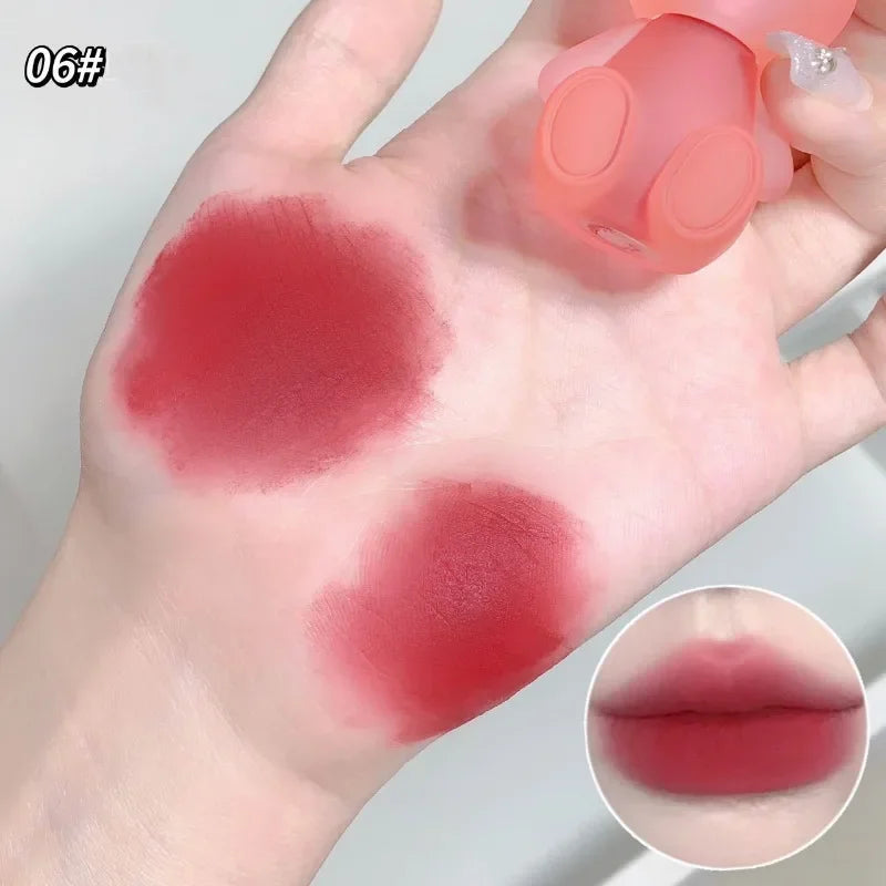 Summer Cute Rabbit Matte Velvet Lip Glaze: Lovely Bunny Keychain Lip Mud Lipstick - Pink Red Lip Gloss Tint Cosmetic