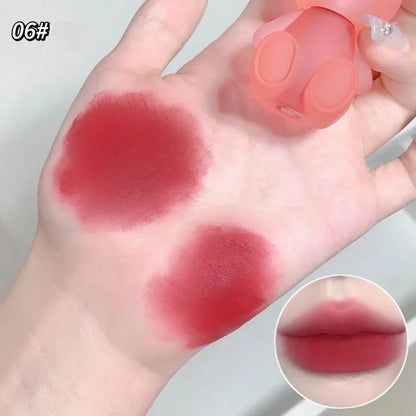 Summer Cute Rabbit Matte Velvet Lip Glaze: Lovely Bunny Keychain Lip Mud Lipstick - Pink Red Lip Gloss Tint Cosmetic