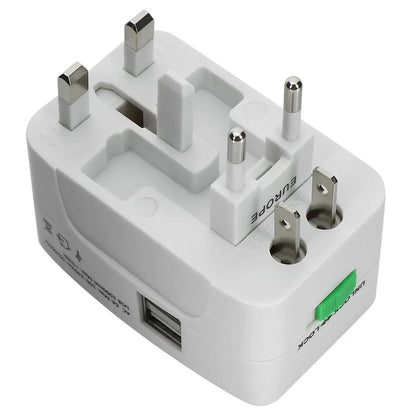 All-in-One International Plug Adapter — AU, US, UK, EU Converter with 2 USB Ports for World Travel