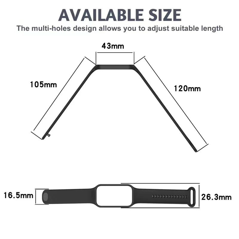 Replacement Silicone Strap for Redmi Smart Band 2 — Compatible with Xiaomi Smart Band 8, Adjustable Fitness Wristband