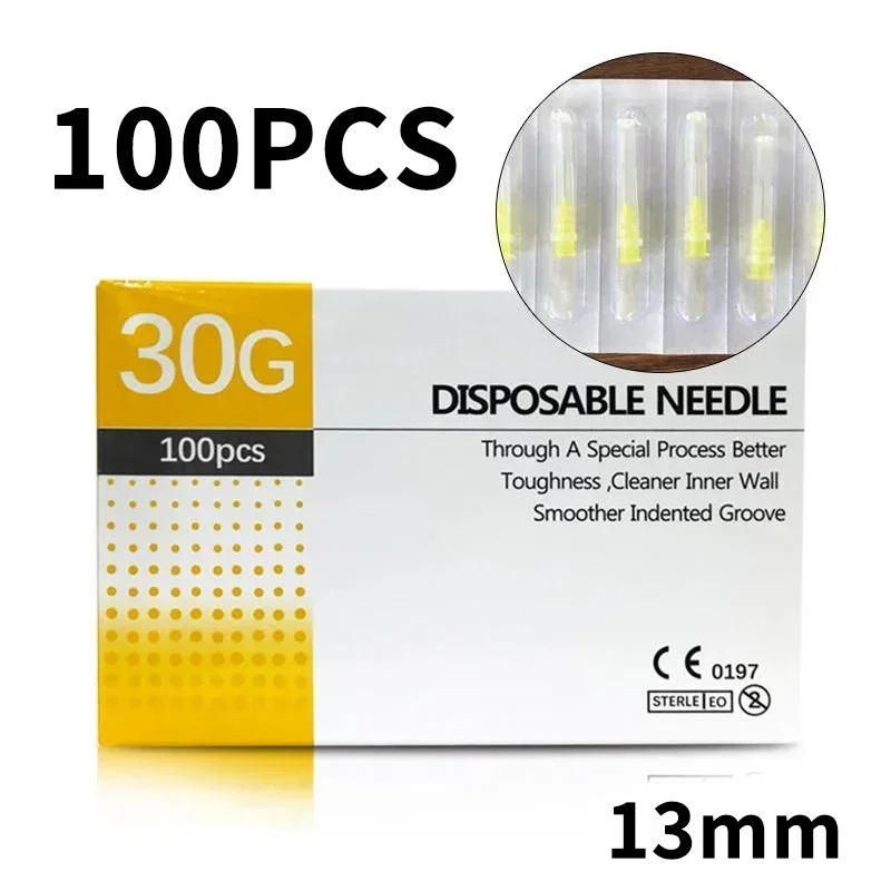 100PCS 30G Painless 4/6/13mm Ultrafine Transparent Syringe Needles with Clear Tip Cap - Beauty & Pharmaceutical Use