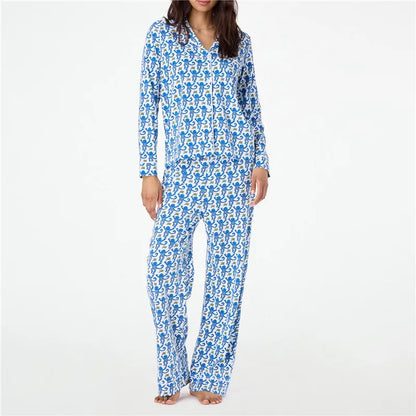 Roller Rabbit Monkey Pajamas Set – Cute Y2K Long Sleeve 2-Piece Loungewear & PJ Pants for Women