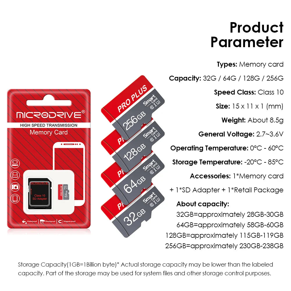 Original High-Speed Memory Card – 4GB to 256GB SD/TF Flash Card for Smartphone & Surveillance Camera