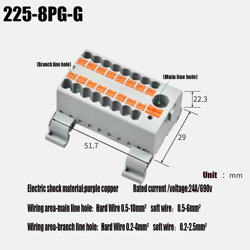 Push-In Modular Wire Connector Terminal Block – Compact 1-In Multiple-Out Splicing Lighting Connector, 225 Series (1Pc)