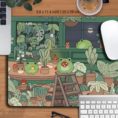 Kawaii Frogs XXL Desk Mat – Cute Anime Aesthetic Gaming Mousepad, Green Nature & Lofi Plant Extended Mouse Pad