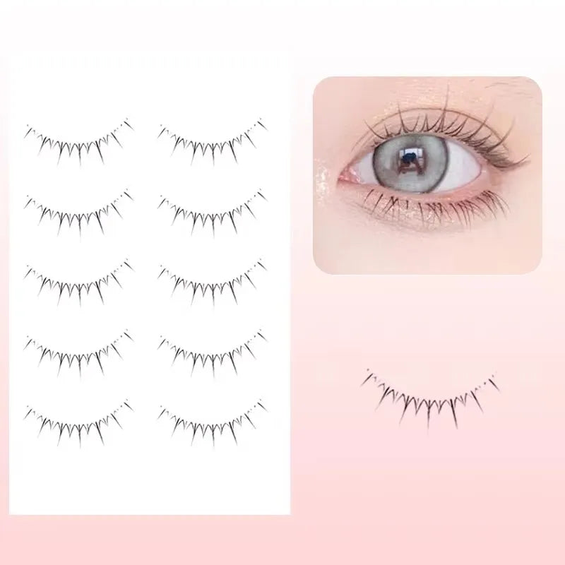 5 Pairs Manga False Eyelashes – Wispy Soft Cluster Lashes Natural Thick Clear Band Korean Anime Style Makeup Lashes