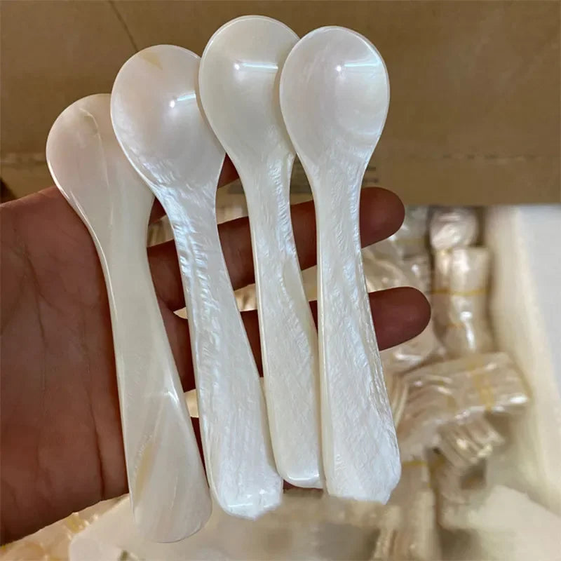 Mother of Pearl Shell Spoon 9-13CM — Natural Seashell Stirring Spoon for Coffee & Desserts