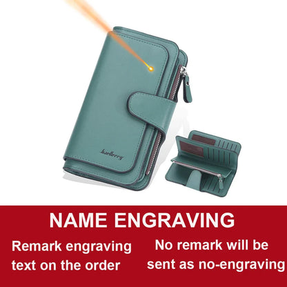 2024 Women’s Long Wallet – Custom Name Engraving, 15 Card Holders & Zippered Classic Purse