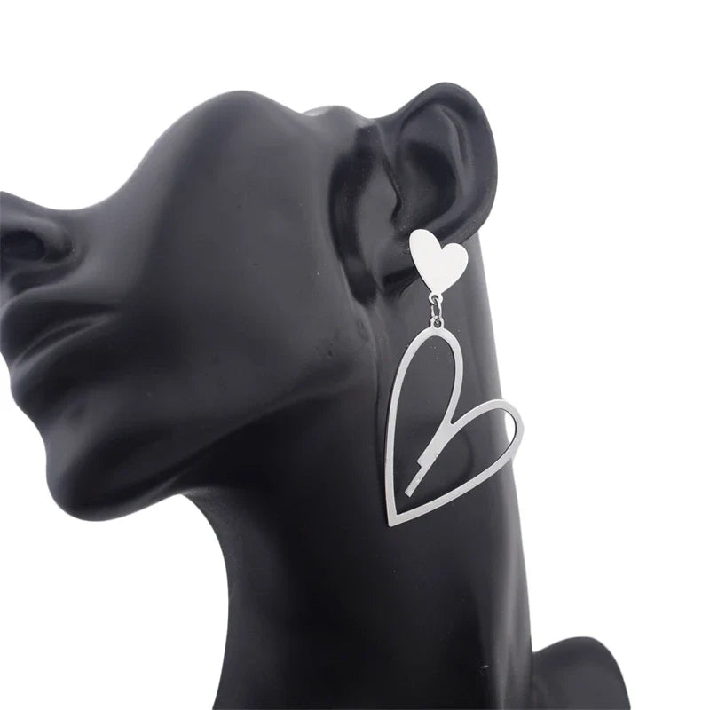 2024 Trendy Heart Dangle Earrings — Double-Layer Love Pendants for Women, Bohemian Hanging Ear Jewelry