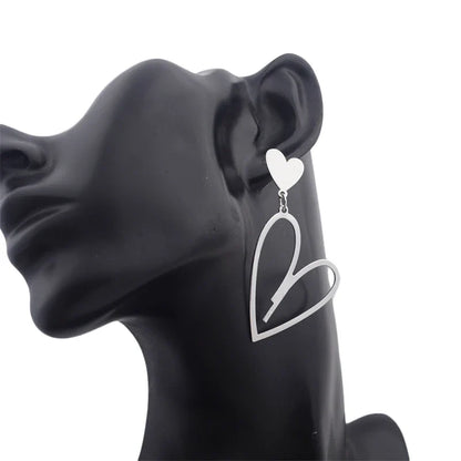 2024 Trendy Heart Dangle Earrings — Double-Layer Love Pendants for Women, Bohemian Hanging Ear Jewelry