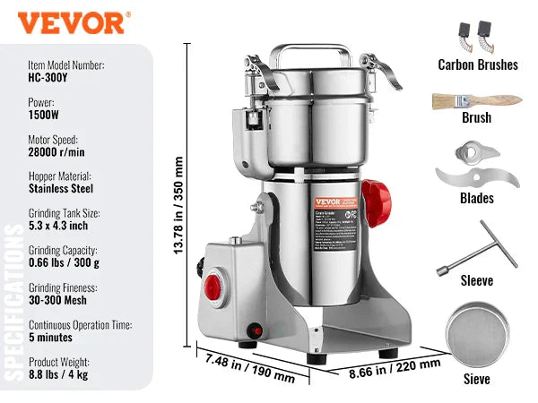 SucceBuy 150-2500g Electric Grain Mill Grinder – Commercial Spice & Herb Grinder for Coffee, Corn & Cereals