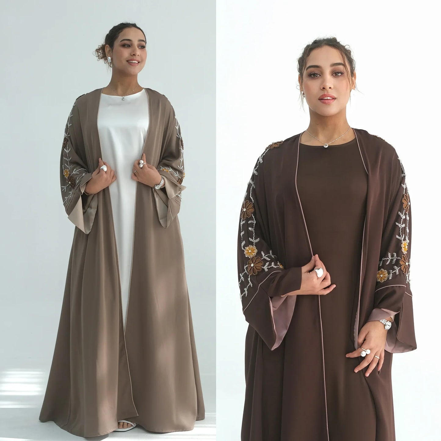 Women’s Eid 2026 Embroidered Beaded Abaya – Dubai Open Cardigan Jalabiya Long Muslim Kaftan Ramadan Party Robe