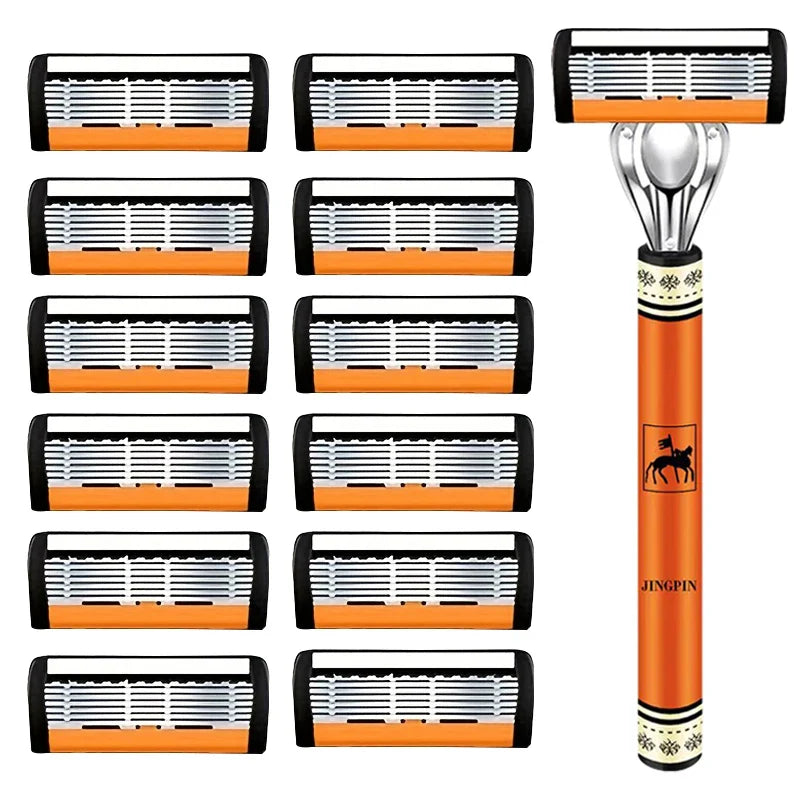 Men’s 6-Layer Safety Razor Set – High-Quality Stainless Steel Shaver with Replaceable Blades