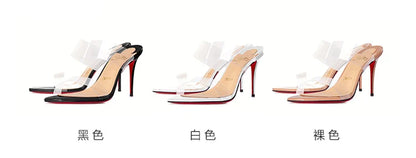 Red Sole Transparent High Heels — Summer PVC Open-Toe Handmade Women’s Sandals