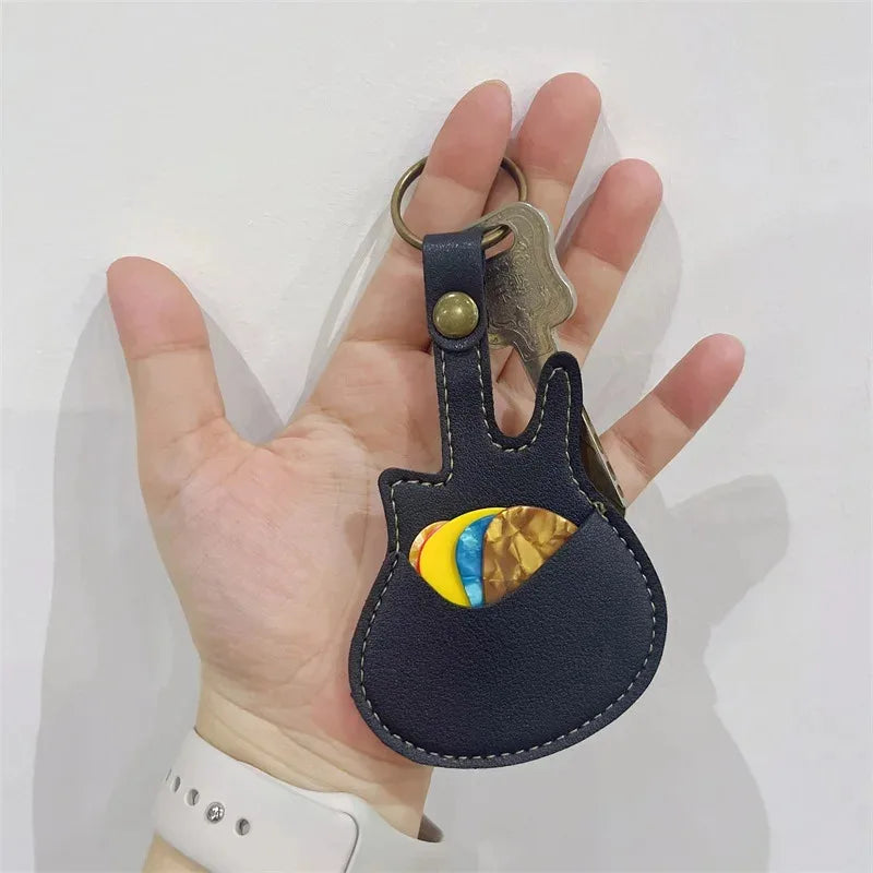 PU Leather Guitar Pick Holder Keychain – Plectrum Bag Case for Guitar Accessories & Music Supplies