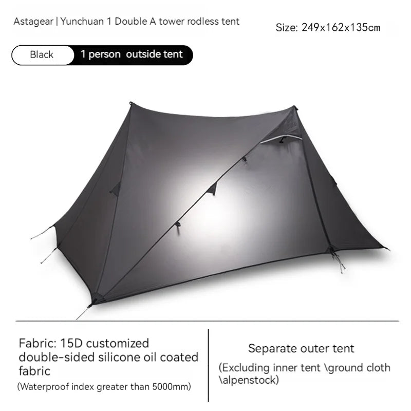 ASTA GEAR Yun Chuan 15D Nylon Ultralight Tent – Double-Sided Silicon-Coated, Rodless Pyramid Design for Camping & Hiking