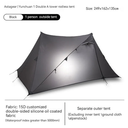 ASTA GEAR Yun Chuan 15D Nylon Ultralight Tent – Double-Sided Silicon-Coated, Rodless Pyramid Design for Camping & Hiking