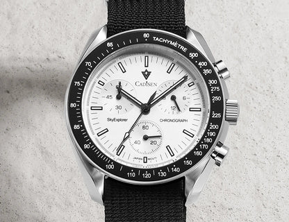 CADISEN Men's Luxury Watch – Quartz VK68 Chronograph, Sapphire AR Crystal, Canvas Strap Speed Style Wristwatch