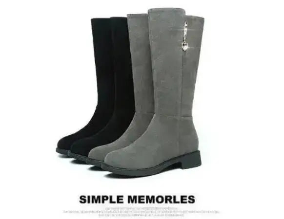 2025 Women’s Plush Snow Boots – Casual Flat Cotton Thigh-High Winter Shoes with Side Zipper