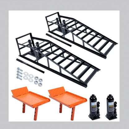 2PCS Heavy Duty Hydraulic Car Ramps - 11000LBS Floor Jack Lift Ramps for Oil Change, Truck & Garage Auto Repair