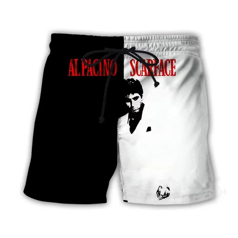 Men’s Scarface 3D Print Swim Shorts - Tony Montana Beach Board Trunks