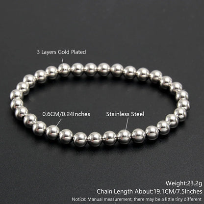 MHS.SUN Trendy Stainless Steel Stretch Bracelet — Gold & Silver Beaded 2mm/5mm/8mm for Men & Women