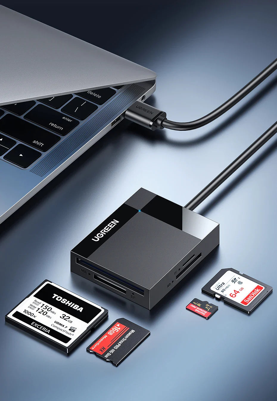 UGREEN 4-in-1 USB 3.0/USB-C Card Reader – SD, Micro SD, TF, CF, MS OTG Adapter for Laptop & PC
