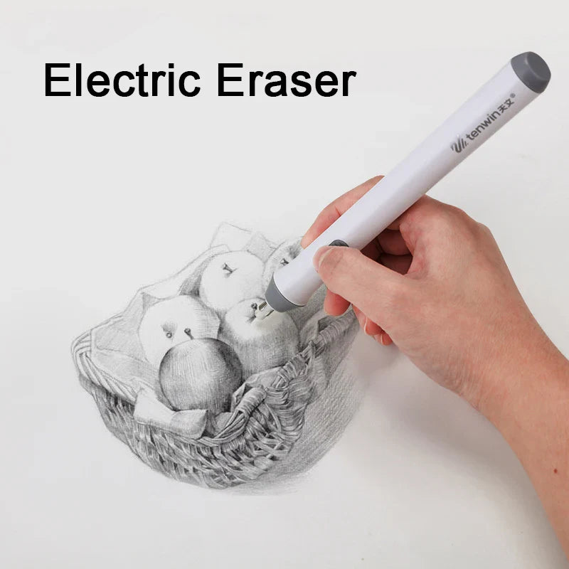 Tenwin Adjustable Electric Rubber Eraser: Battery-Powered for Sketch Drawing - Includes Rubber Refills, School Stationery Supplies