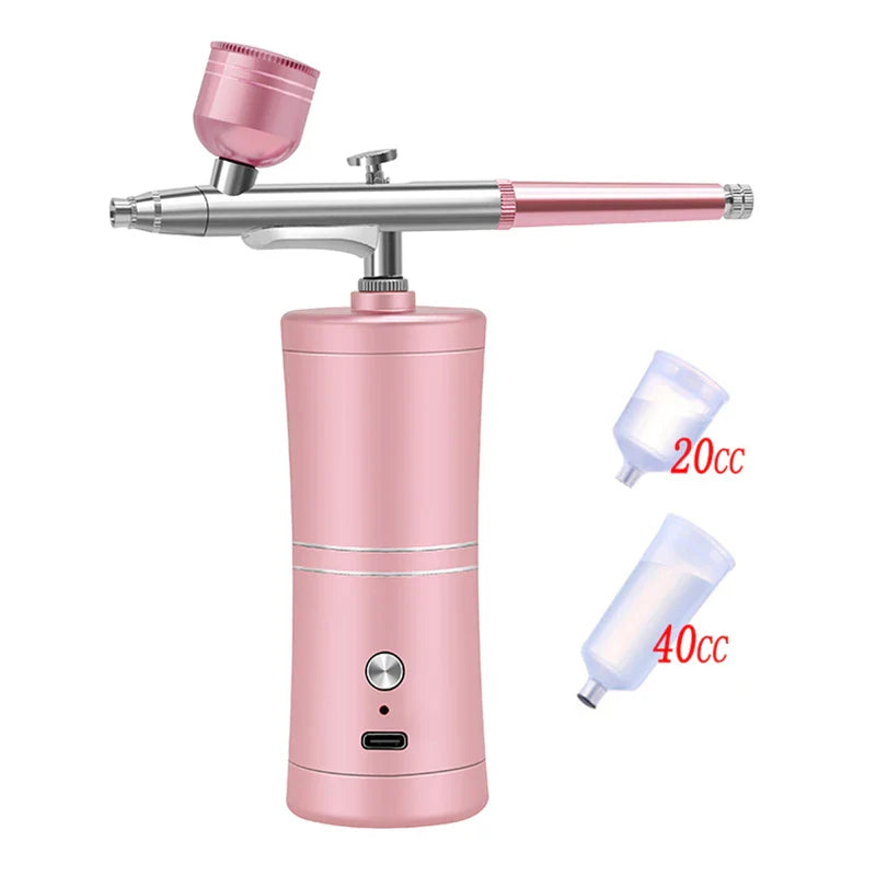 Portable Rechargeable Wireless Airbrush with Compressor – Single Action Spray Gun for Face, Beauty, Nail Art, Tattoo & Cake Painting